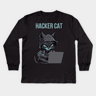 Hacker Cat Kids Long Sleeve T-Shirt